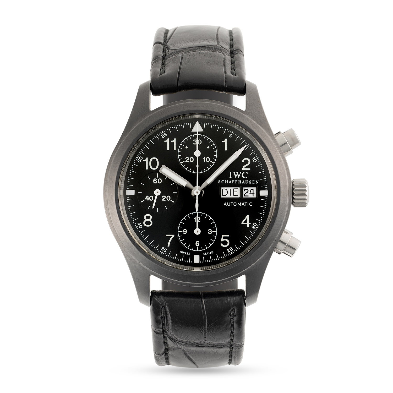 A RARE GENTLEMAN'S CERAMIC IWC FLIEGER CHRONOGRAPH WRIST WATCH DATED 1994, REF. 3705 LESS THAN - Image 2 of 9