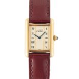 A LADIES SOLID SILVER GILT MUST DE CARTIER PARIS TANK VERMEIL WRIST WATCH CIRCA 1980s, REF.