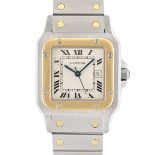 A GENTLEMAN'S SIZE STEEL & GOLD CARTIER SANTOS CARREE BRACELET WATCH CIRCA 1980s, REF. 2961