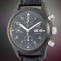 A RARE GENTLEMAN'S CERAMIC IWC FLIEGER CHRONOGRAPH WRIST WATCH DATED 1994, REF. 3705 LESS THAN