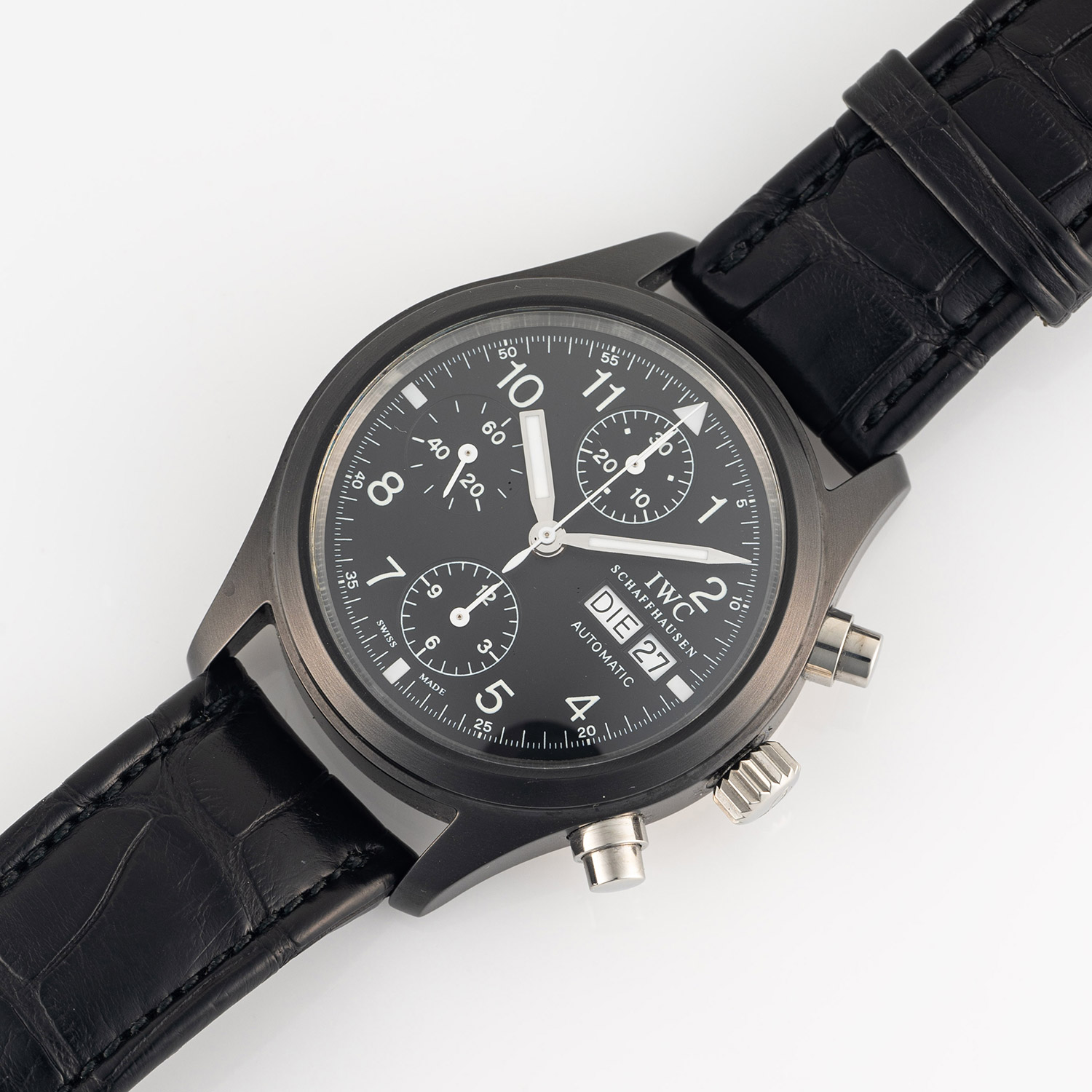 A RARE GENTLEMAN'S CERAMIC IWC FLIEGER CHRONOGRAPH WRIST WATCH DATED 1994, REF. 3705 LESS THAN - Image 3 of 9