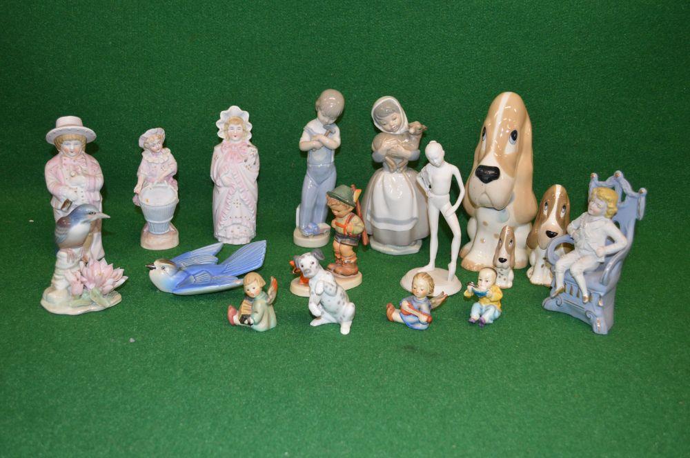 Group of seventeen porcelain figures to include: Poole swallow, Lladro dalmatian, three Szeiler