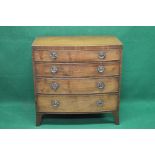 19th century bow front chest of drawers having four long graduated drawers with brass handles,