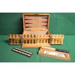 Satinwood table top games compendium containing chess/backgammon board, chess/draughts pieces,