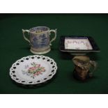 19th century frog loving cup together with Royal Doulton The Poacher (D.6464) character jug,