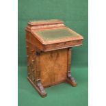 Victorian walnut inlaid Davenport desk having top stationery box with brass gallery over sloped