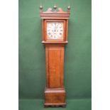 Nelson Reed, Ore, oak cased grandfather clock having square painted dial with Roman Numerals and