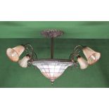 20th century Tiffany style Art Nouveau light fitting having circular iridescent shade with four