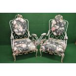 Pair of mid century French wrought iron conservatory lounge chairs in the manner of Rene Drouet with