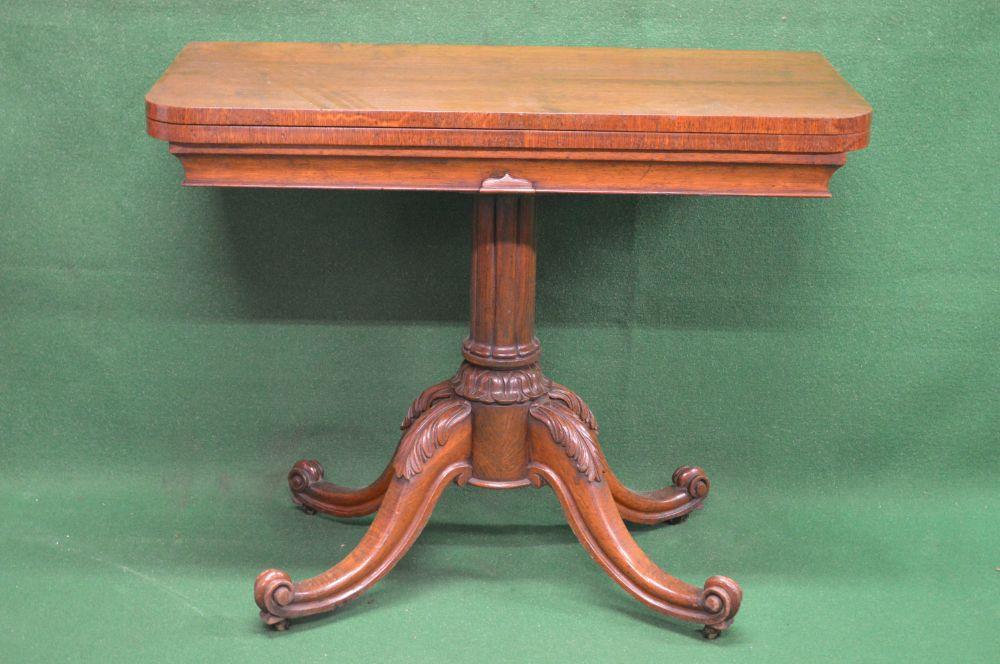 19th century oak D shape fold over card table the top opening to reveal baized playing surface