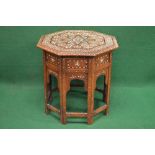 Mid to late 20th century octagonal occasional table being decoratively inlaid with bone and ebony,