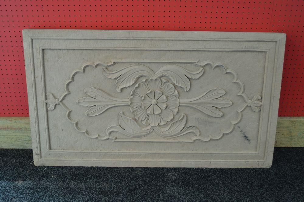 Sandstone carved panel having foliate decoration - 37.25 x 20.75" Please note descriptions are not