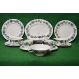 Susie Cooper Art Nouveau CZ072 tea and dinner service having a blue floral border on white ground to