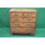 19th century mahogany chest of drawers having two short over three long graduated drawers with