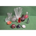 Group of glassware to include: Perthshire paperweight, two Caithness paperweights, bulbous table