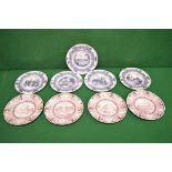 Set of five Wedgwood Williams College plates together with a set of four Wedgwood Columbia plates