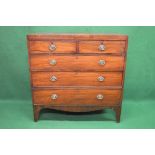 19th century mahogany chest of two short and three long graduated drawers with brass handles and