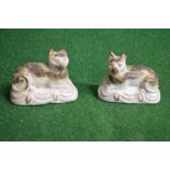 Pair of Staffordshire flat back figures of recumbent cats - 3.5" long Please note descriptions are