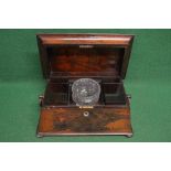 19th century rosewood sarcophagus shaped tea caddy with side carrying handles, the top opening to