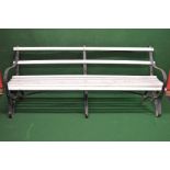 Victorian metal scrolled garden bench having wooden white painted slats - 83" long Please note