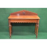 19th century side table having raised back and single right hand drawer over shaped frieze, standing