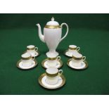 Wedgwood Ascot pattern coffee set having gilt border on white ground to comprise: six coffee cans,