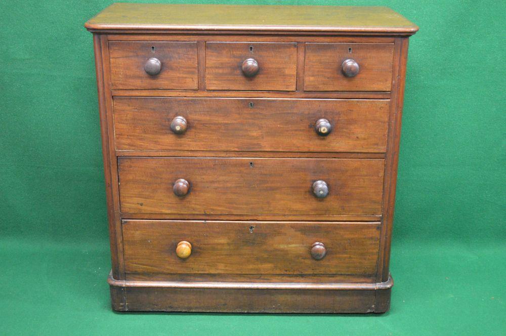 Victorian mahogany chest of drawers the top having moulded edge over three short and three long