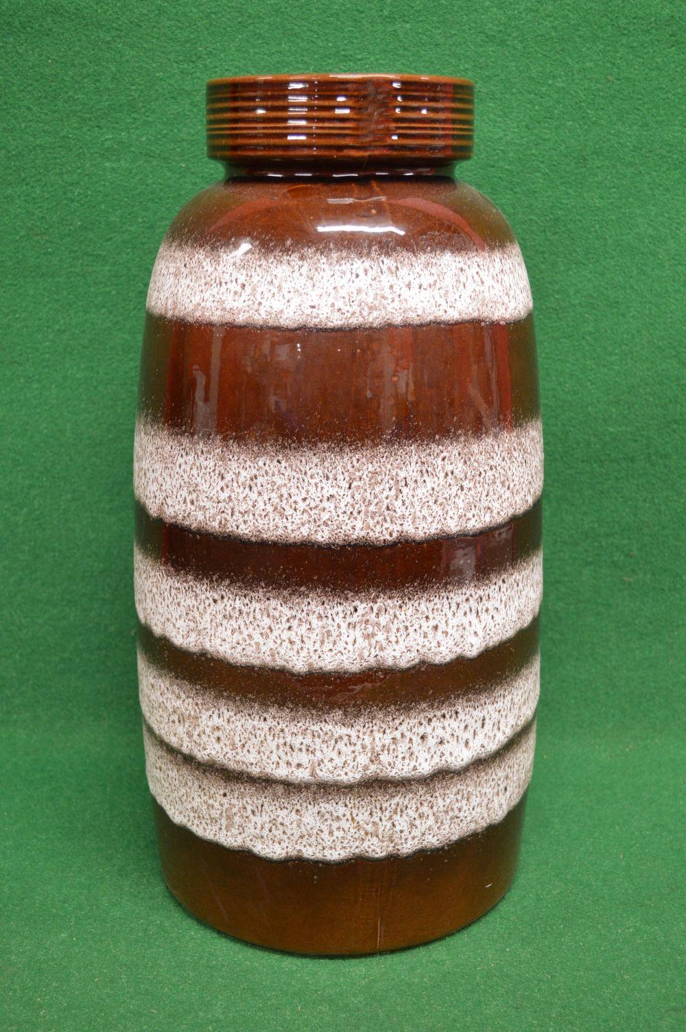 Mid century brown glazed West German pottery floor vase decorated with white bands - 21" tall Please