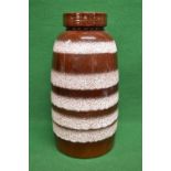 Mid century brown glazed West German pottery floor vase decorated with white bands - 21" tall Please