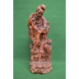 Painted chalk figure of Oriental man and two young boys holding a carp - 22.5" tall Please note