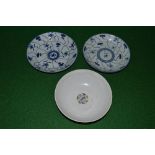 Pair of blue and white decorated Oriental dishes having blue square back stamp - 7.6" dia together