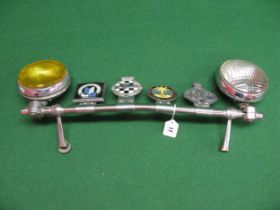 Badge bar with mounts from a Triumph Vitesse with fog and driving lamps together with four badges to