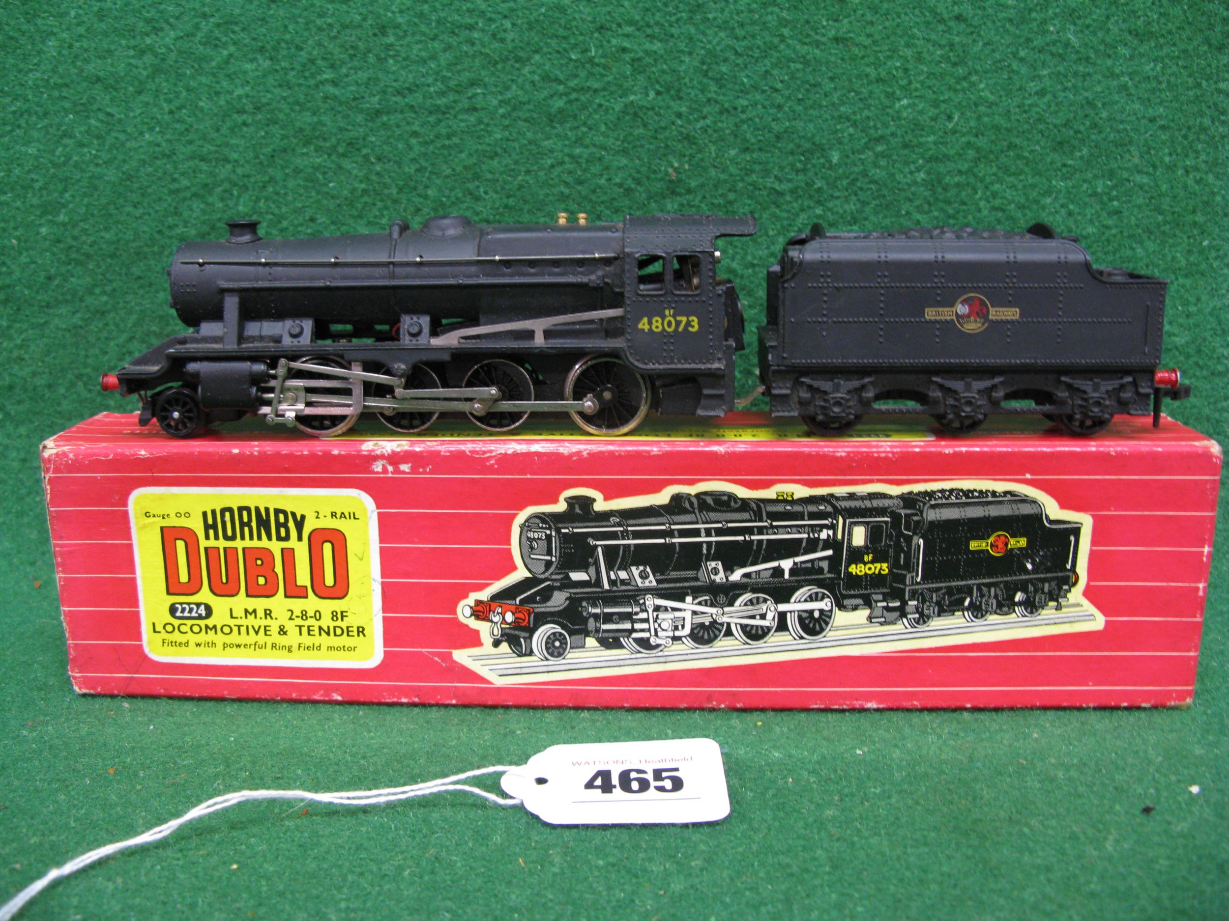 Boxed 1960's Hornby Dublo 2 Rail 8F 2-8-0 tender locomotive in late BR plain black livery Please - Image 3 of 3