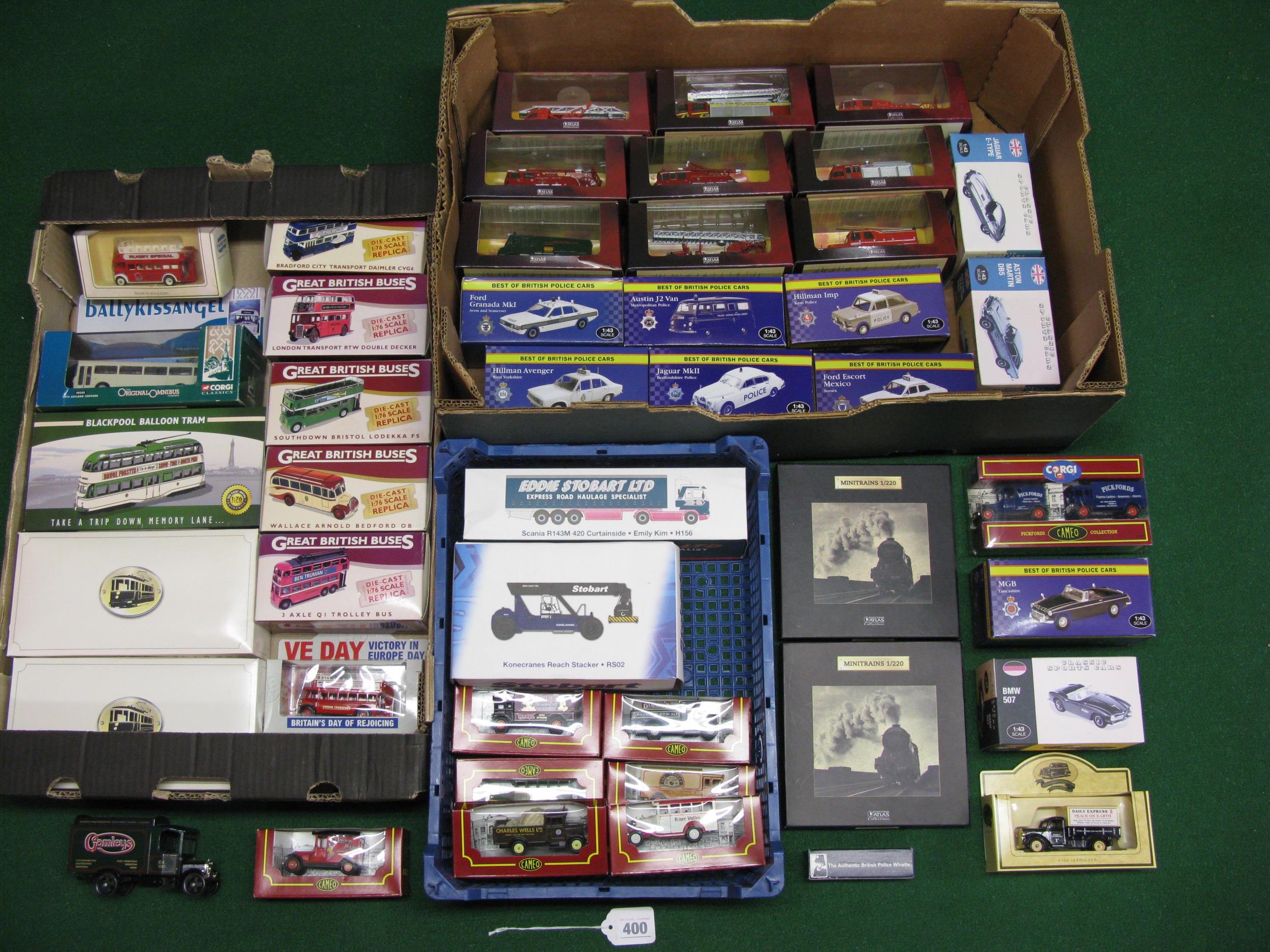 Three boxes of approx forty five model cars, buses, trams, lorries, trains and fire engines by - Image 2 of 3