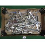 Box of assorted open ended and ring AF and metric spanners from: Craftsman, Gordon Tools,