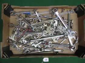 Box of assorted open ended and ring AF and metric spanners from: Craftsman, Gordon Tools,