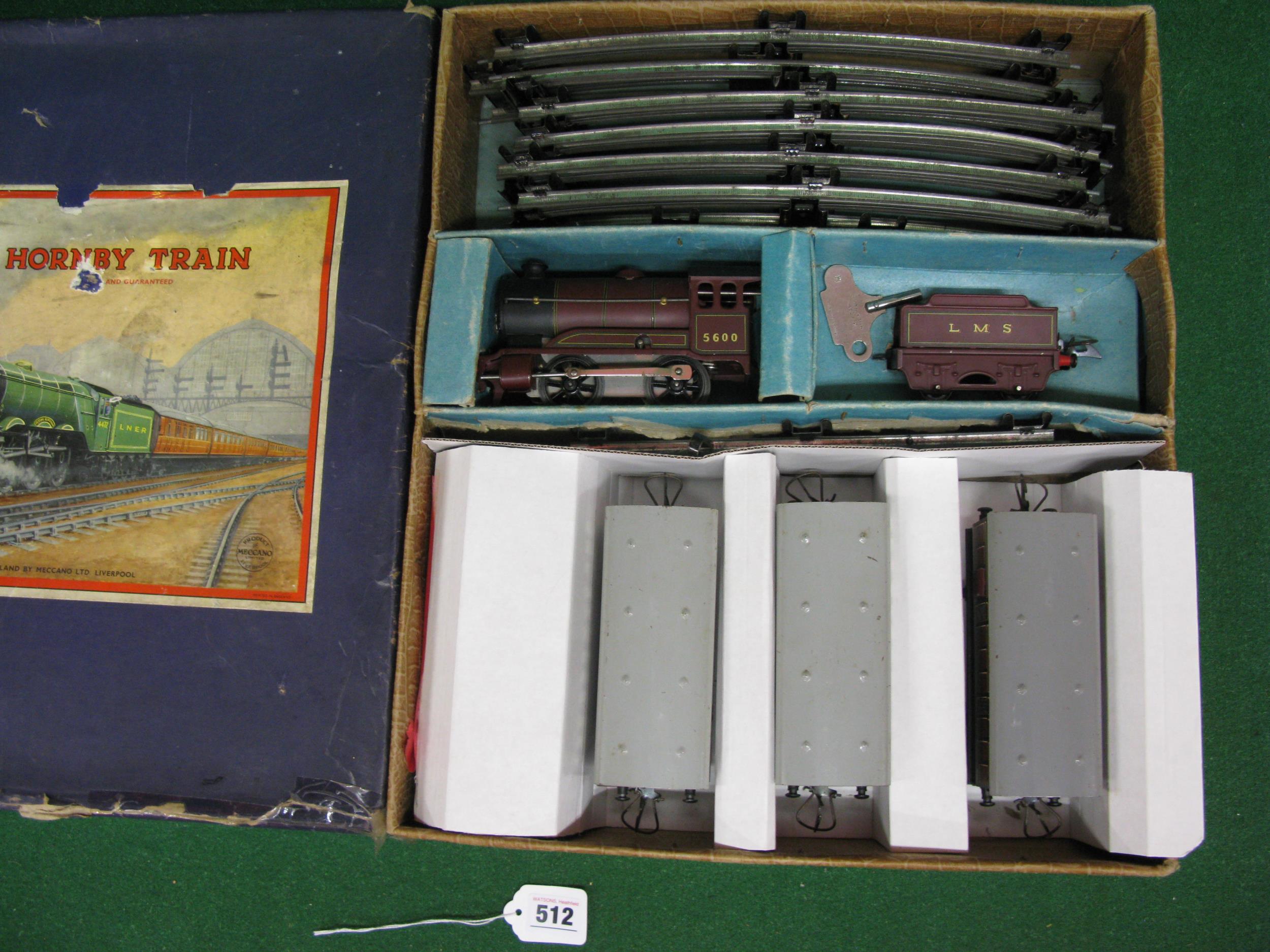 Post war boxed Hornby O gauge clockwork train set to comprise: 501 Type 0-4-0 tender locomotive