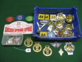 Small crate of thirteen AA badges and rally plaques etc Please note descriptions are not condition