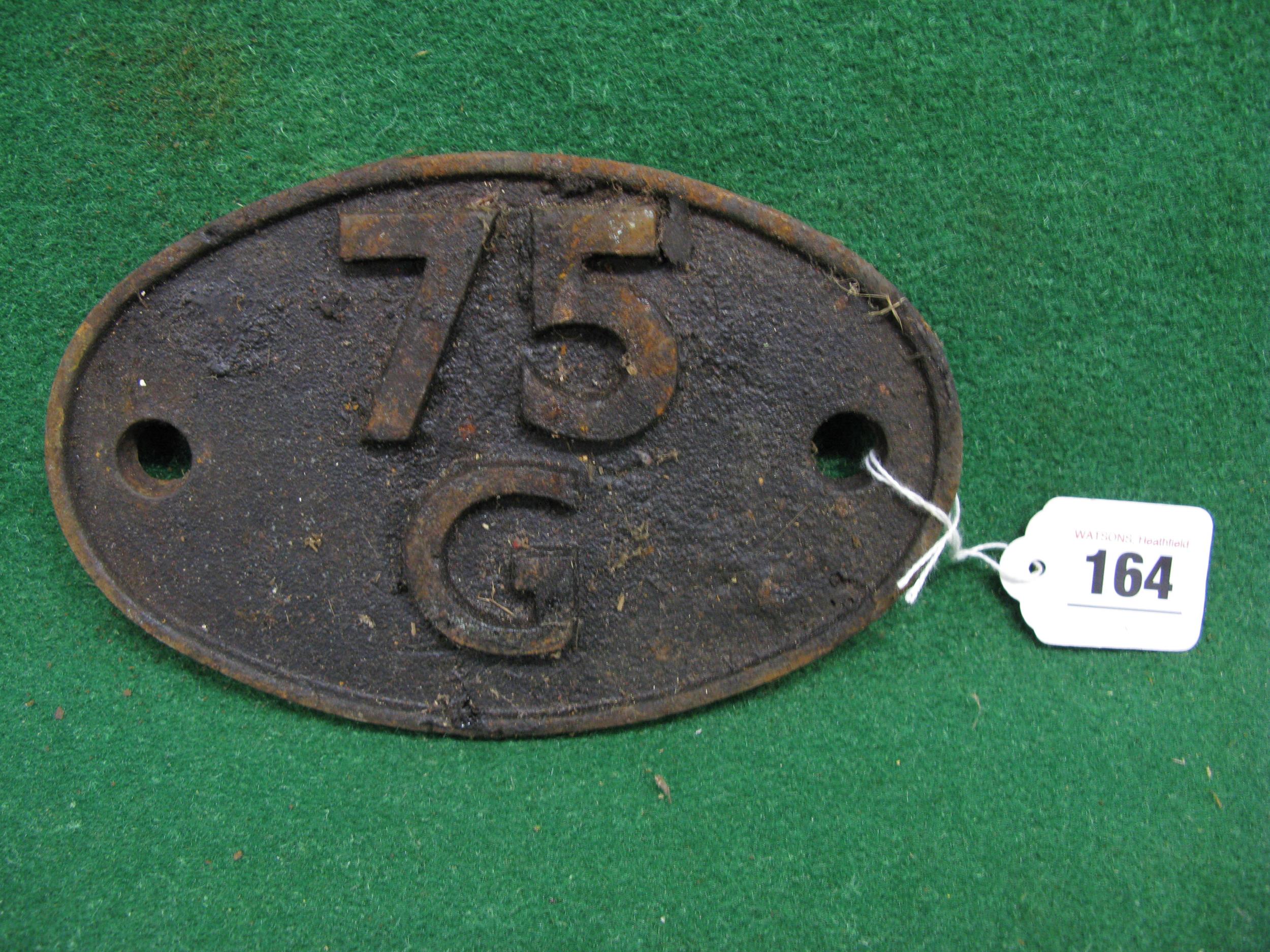 British Railways cast iron locomotive shed number plate for 75G (Eastbourne) in as removed condition