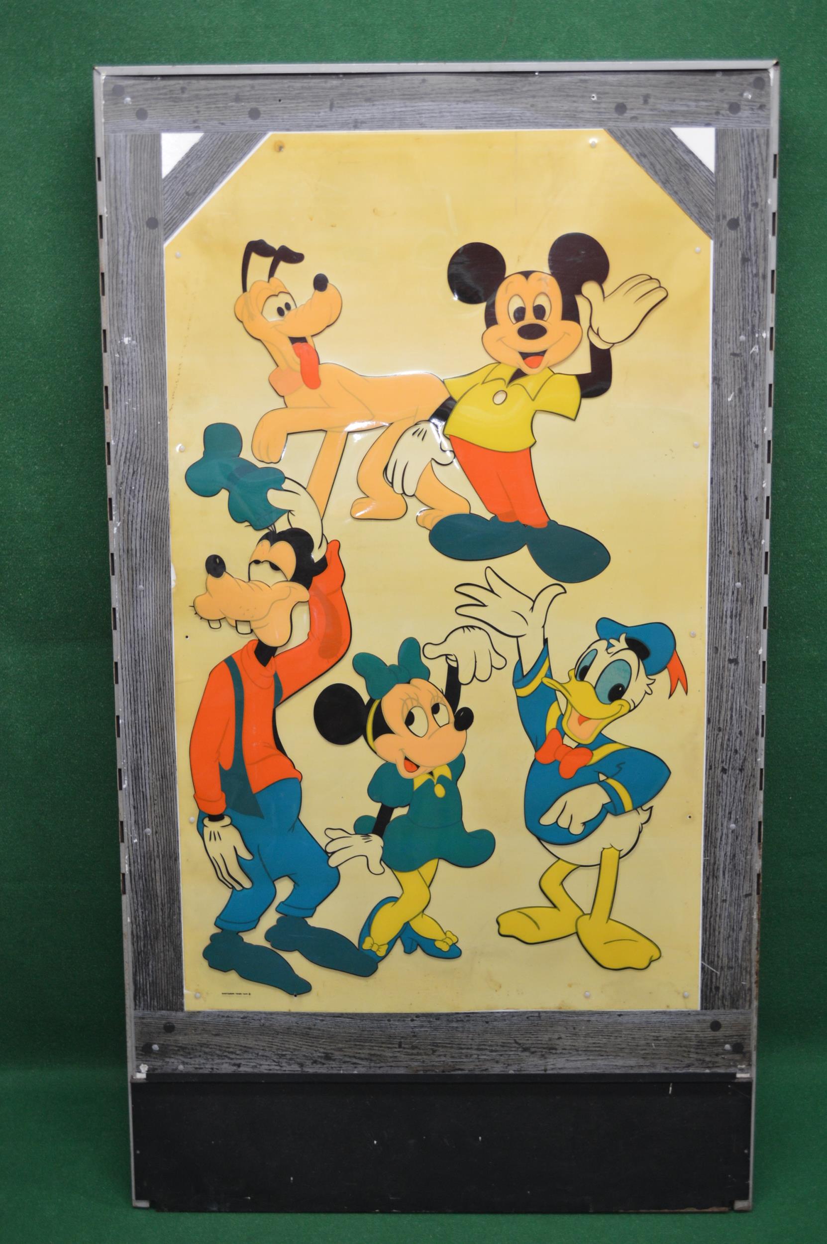 Large thin steel frame with thin plastic panel featuring five early Walt Disney characters - 36" x