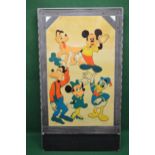 Large thin steel frame with thin plastic panel featuring five early Walt Disney characters - 36" x