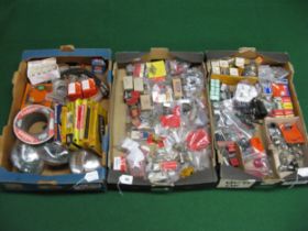 Three boxes of small electrical parts, bulbs, headlights etc Please note descriptions are not