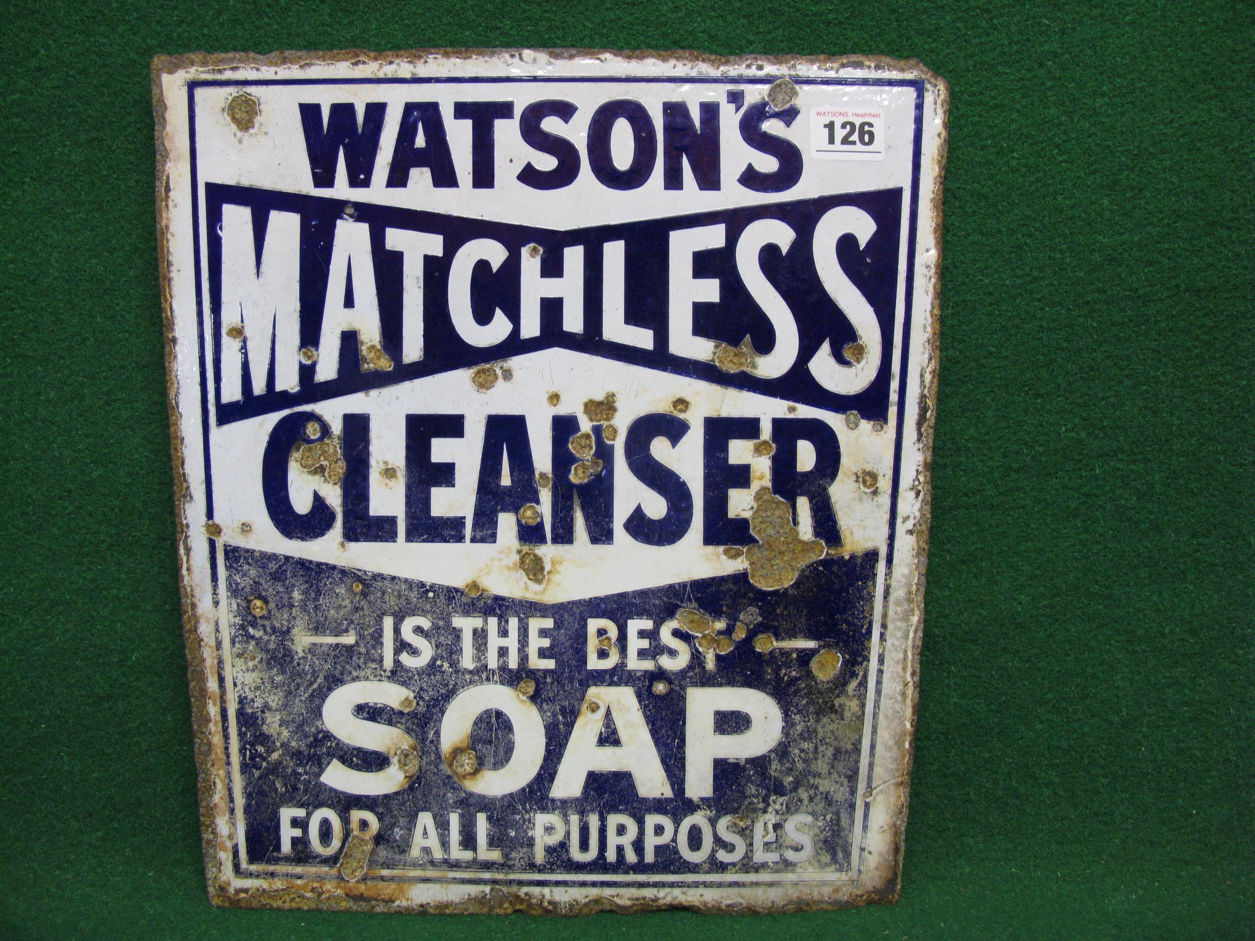 Double sided enamel advertising sign for Watson's Matchless Cleanser Is The Best Soap For All