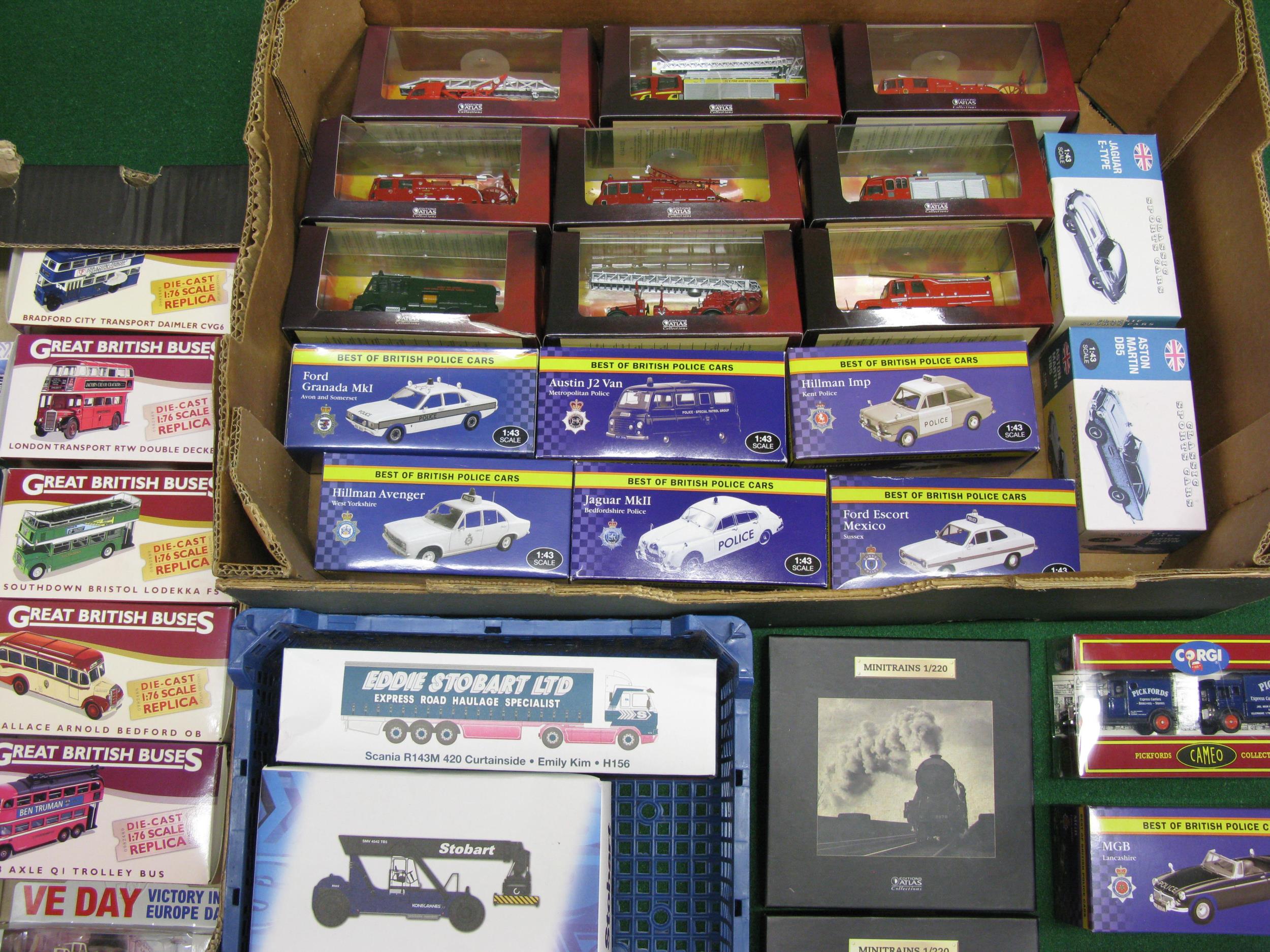 Three boxes of approx forty five model cars, buses, trams, lorries, trains and fire engines by - Image 3 of 3