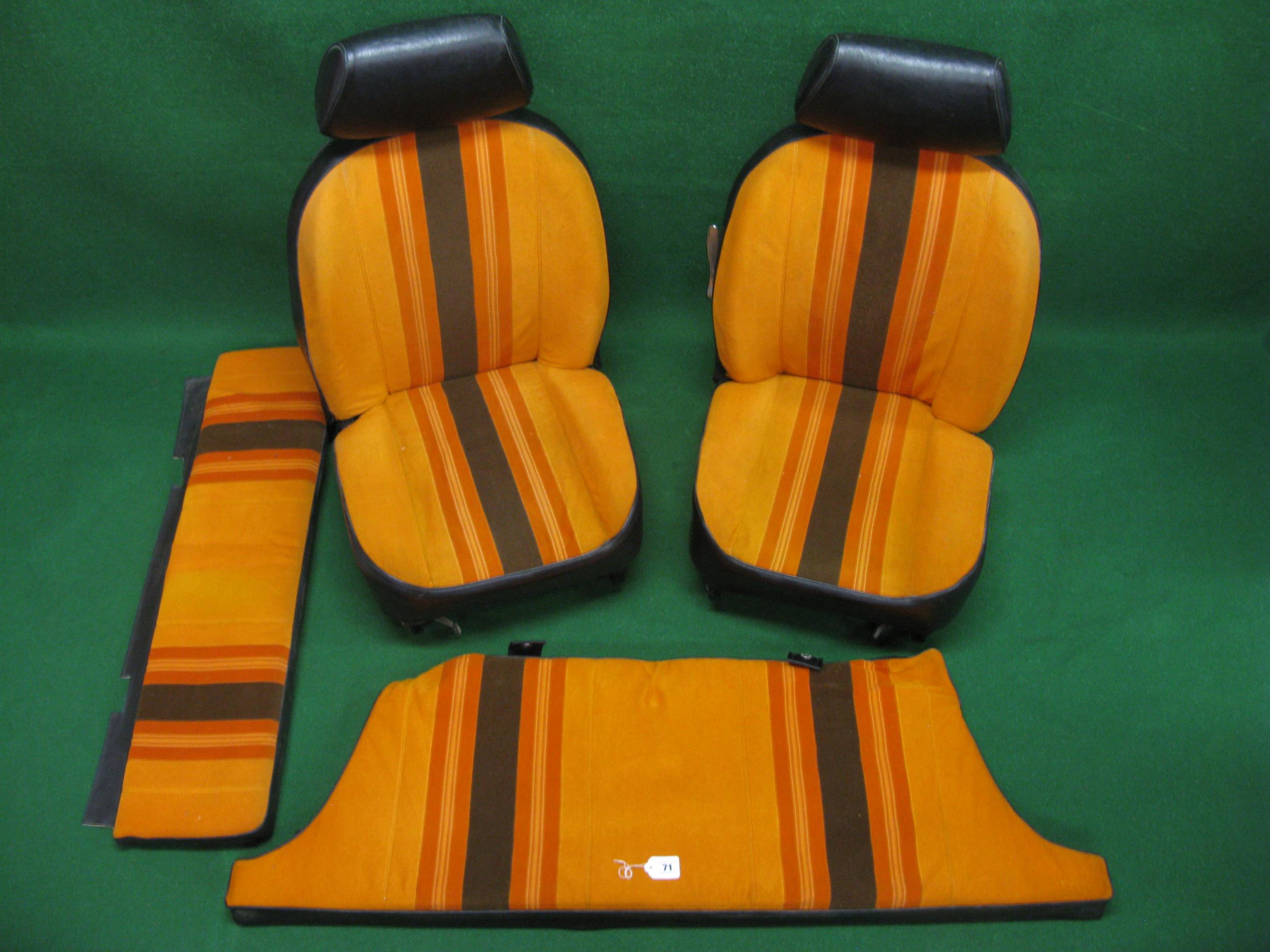 Two 1970's/1980's MGB seat with stripey orange trim and two matching trim panels Please note