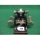 Heavy bespoke horizontal twin cylinder oscillating steam engine driving a 3.5" solid flywheel on a
