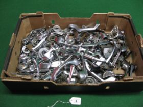 Box of mostly chromed vehicle door handles and window wipers Please note descriptions are not