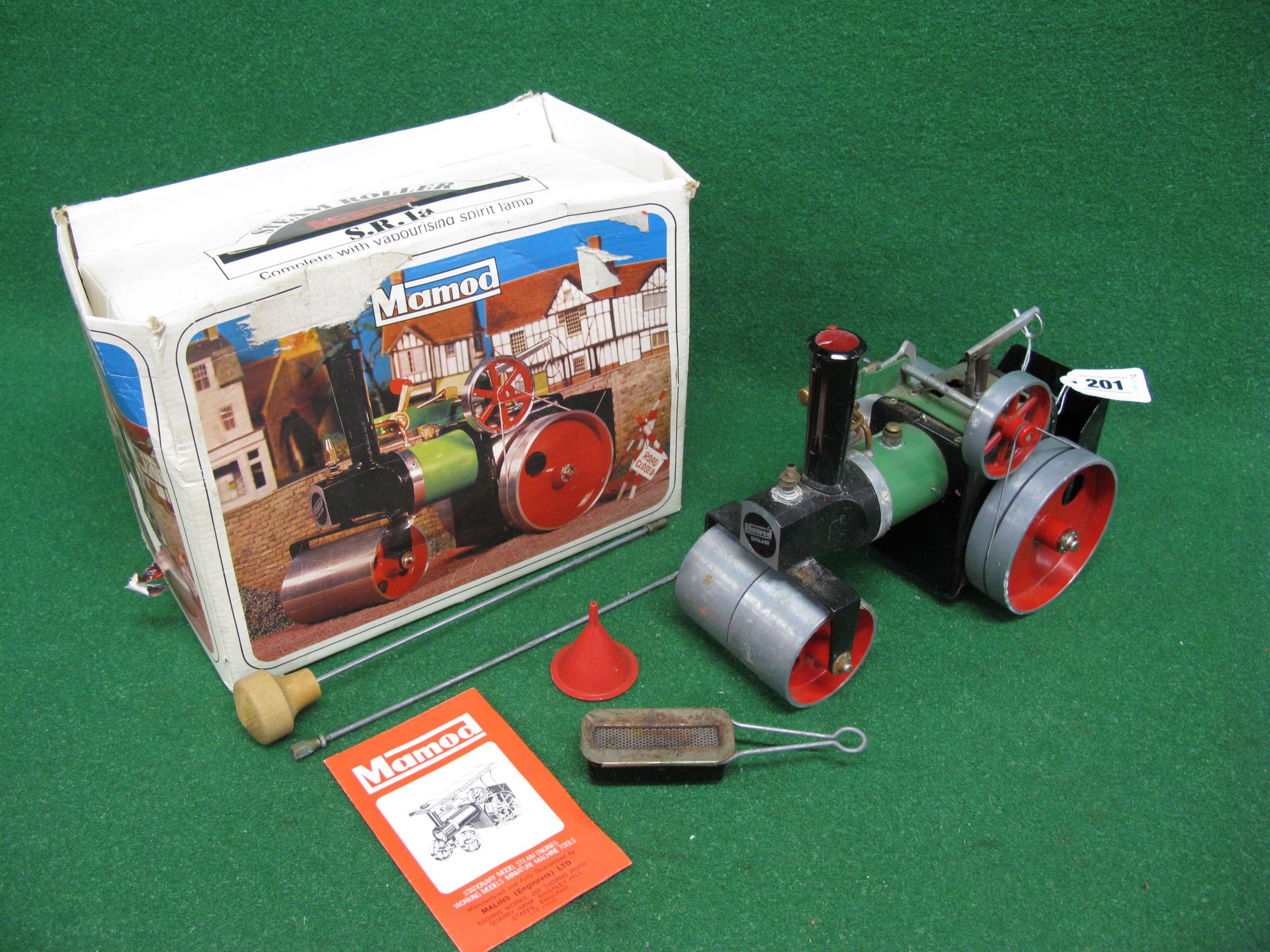 Mamod steam roller complete with liquid Meths burner, filler funnel, two part steering column and