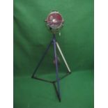 Two handled brass 10" dia lamp with heavy steel folding tripod, made by Francis Searchlights Of