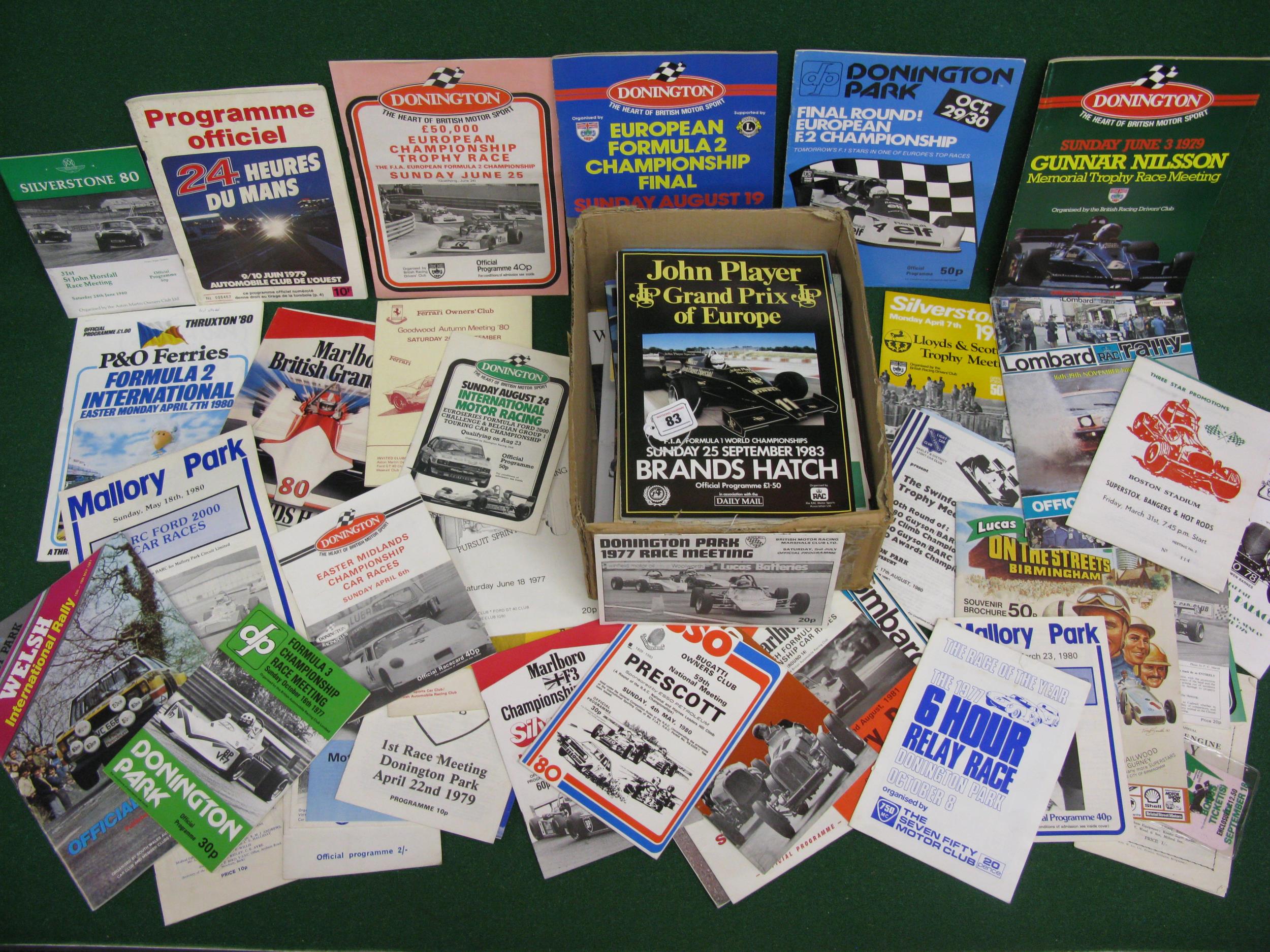 Two boxes of motor racing and rallying programmes to include: British GP, European F2, Donington